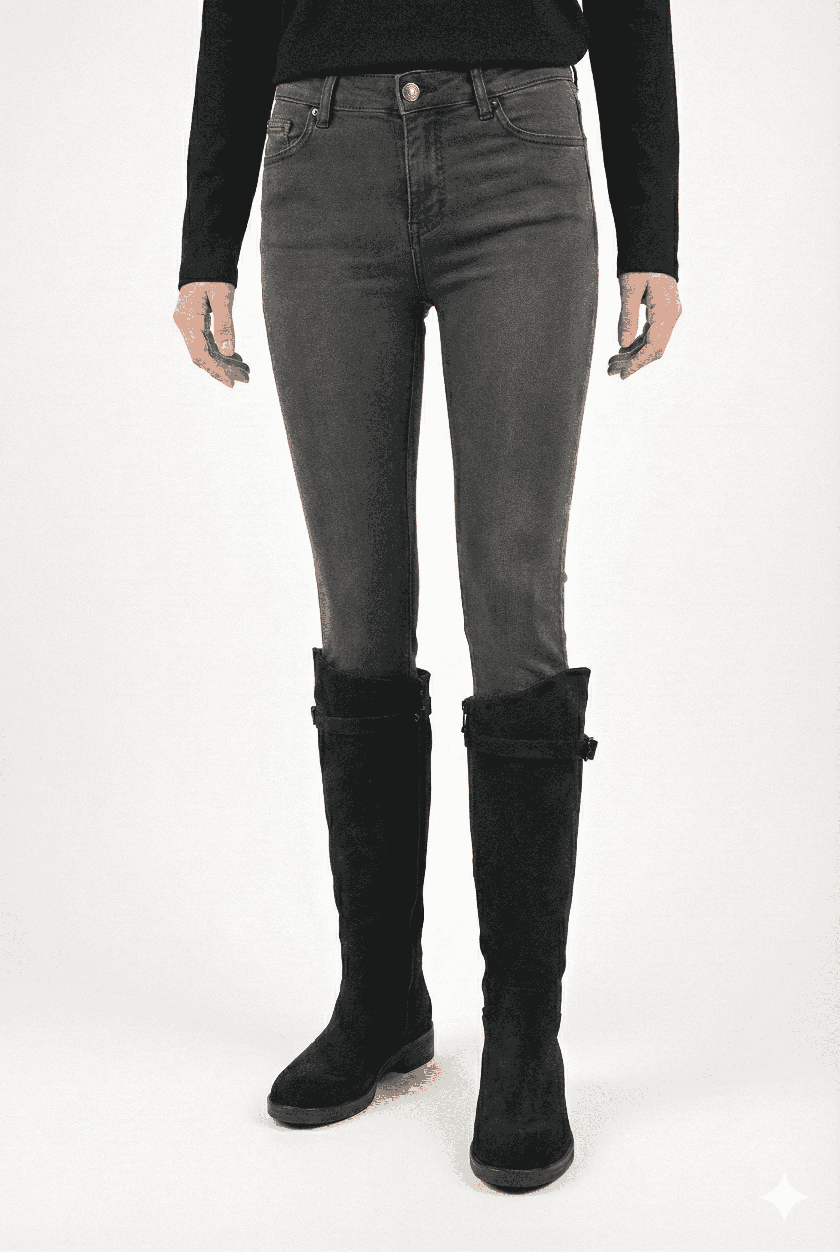 Anora Hakiki Deri Kadın Çizme 25IZLFK301 Siyah Süet