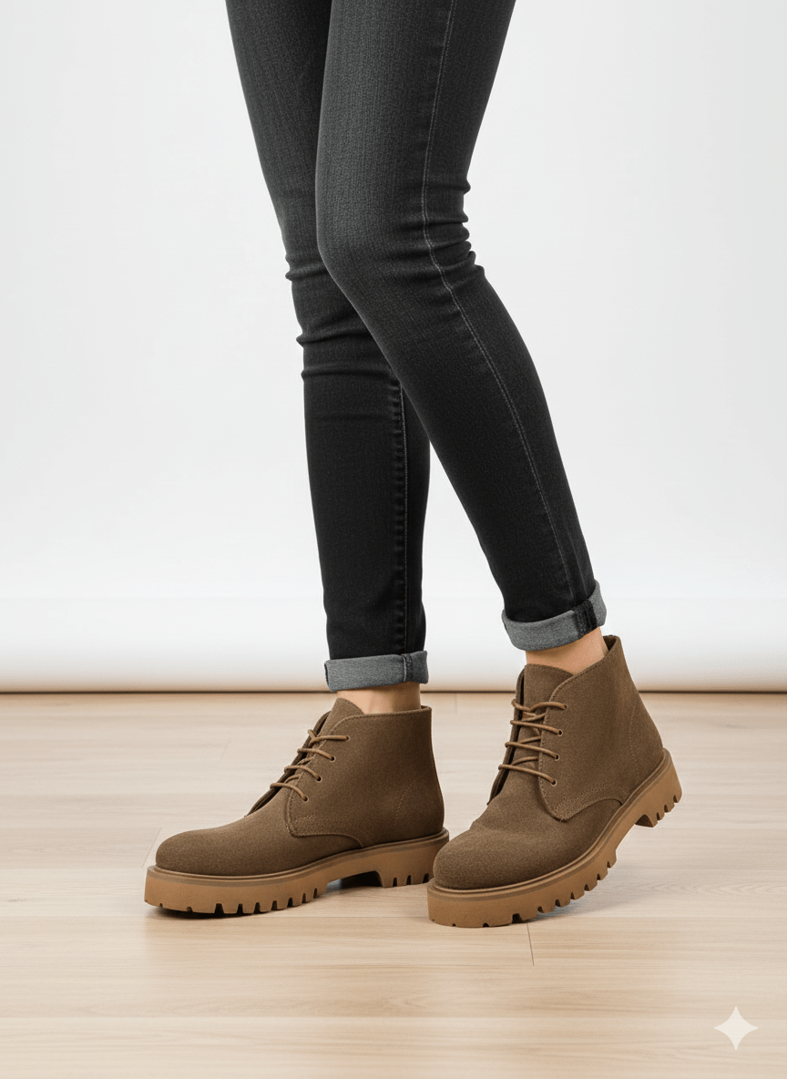 Hakiki Deri Süet Taba Bağcıklı Postal Kadın Bot 26POSTAL02