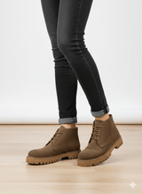 Hakiki Deri Süet Taba Bağcıklı Postal Kadın Bot 26POSTAL02